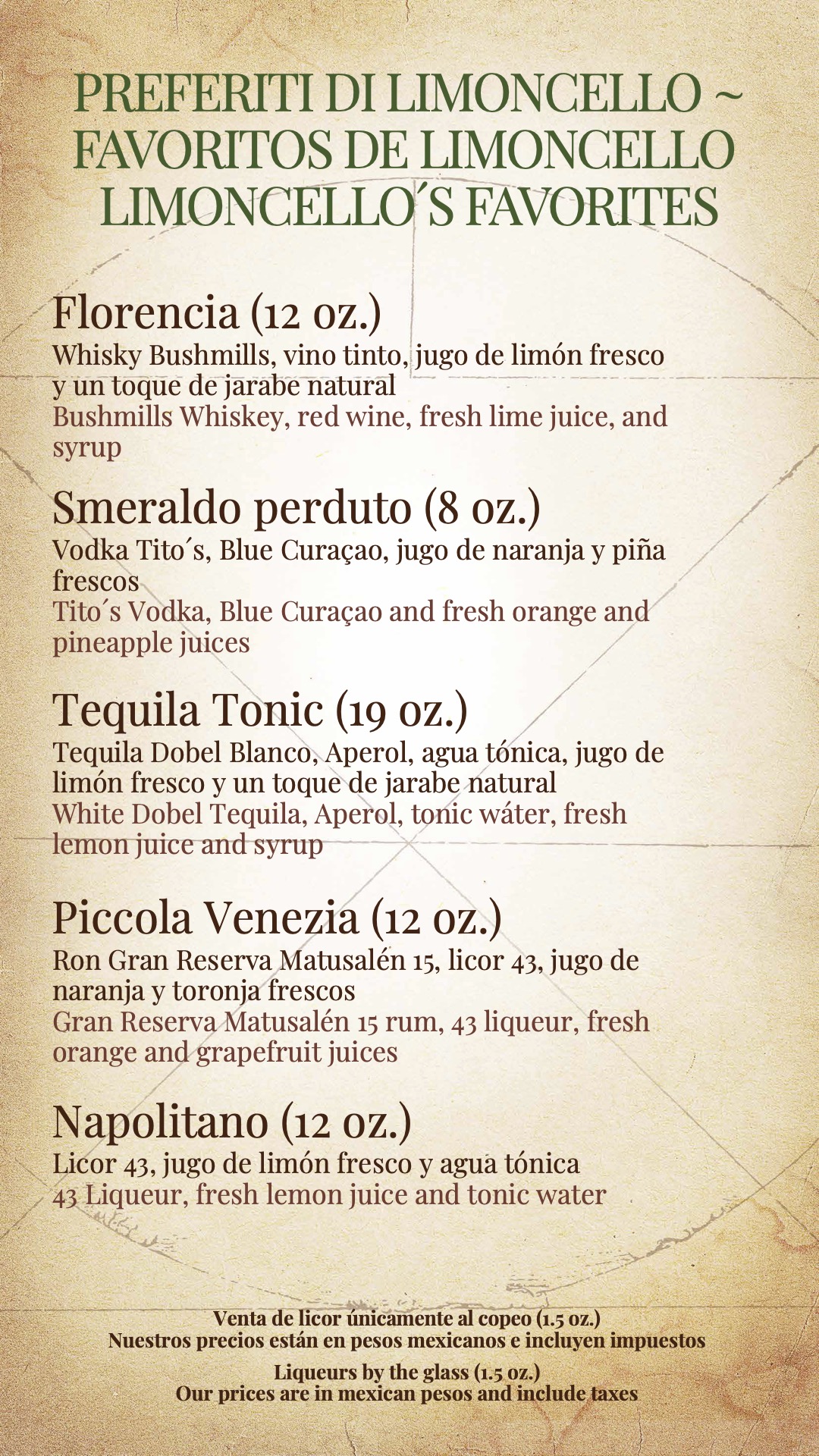 Menu de mixología
