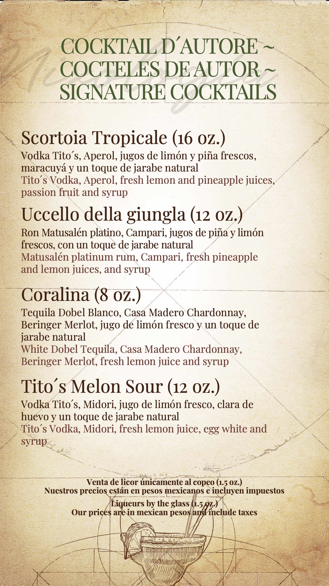 Menu de mixología