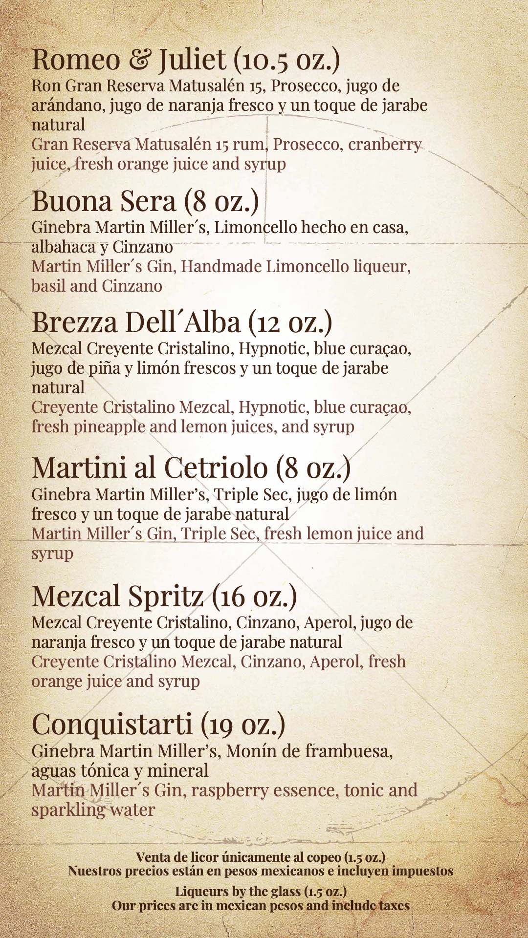 Menu de mixología