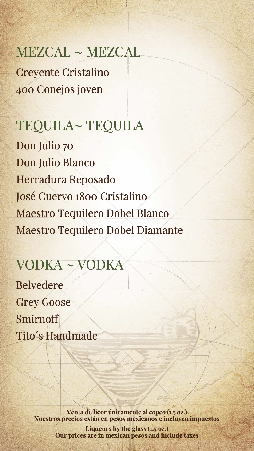 Menu de mixología