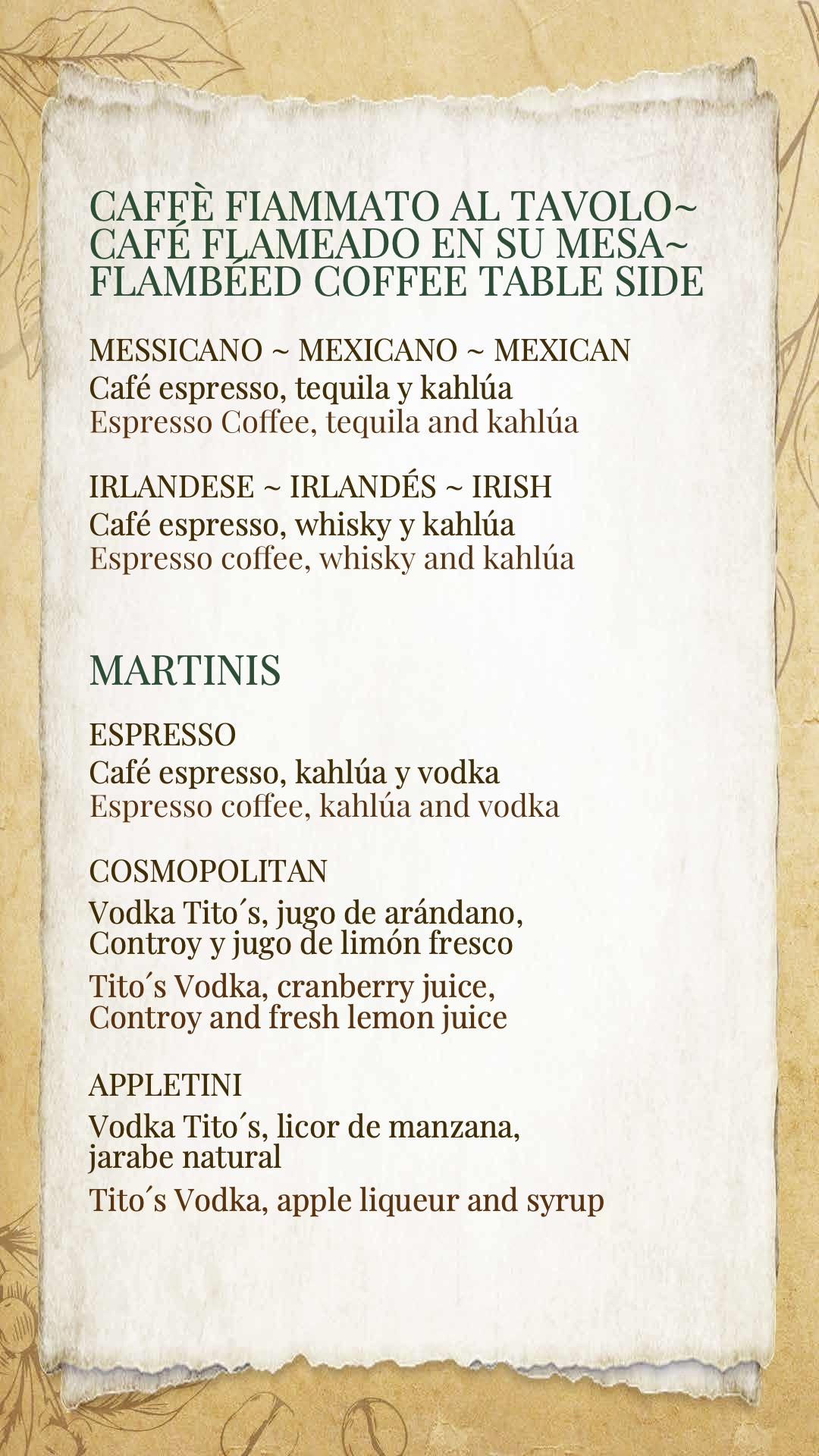 Menu de postres