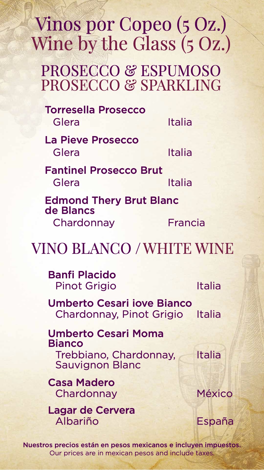 Menu de vinos