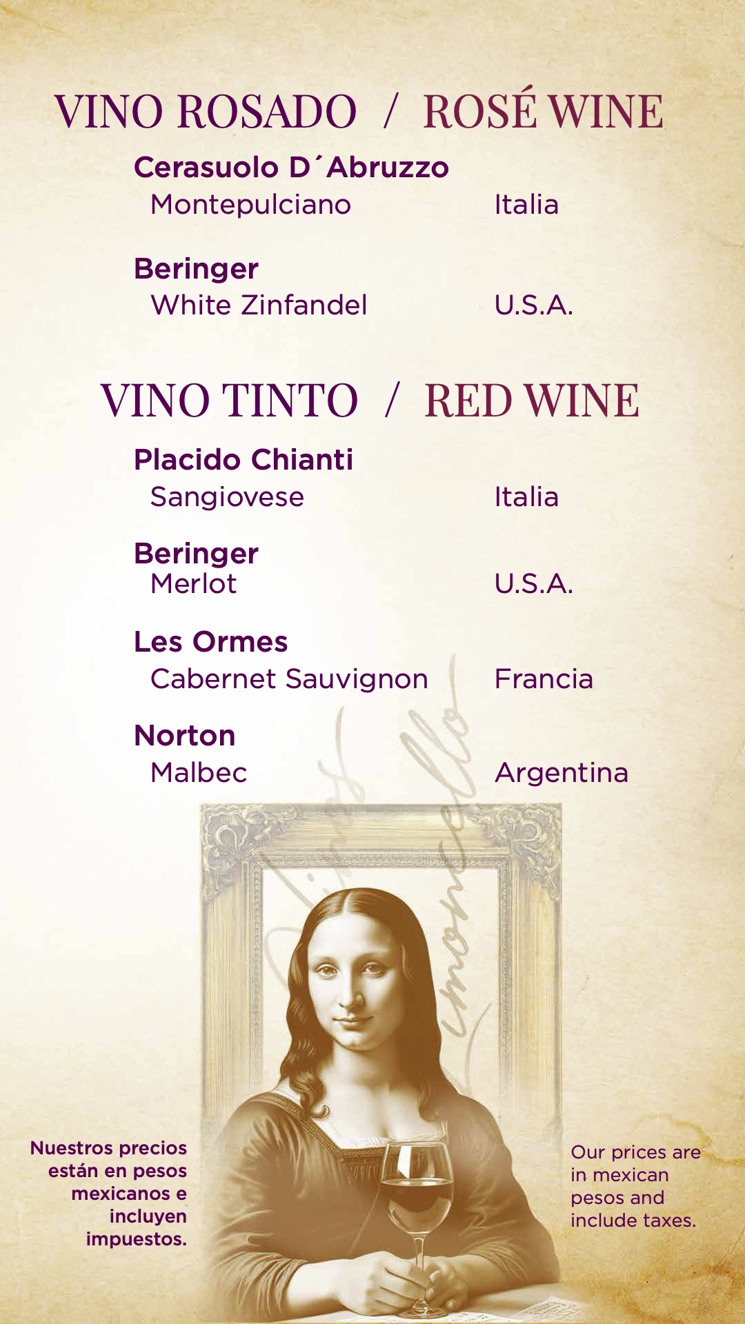 Menu de vinos