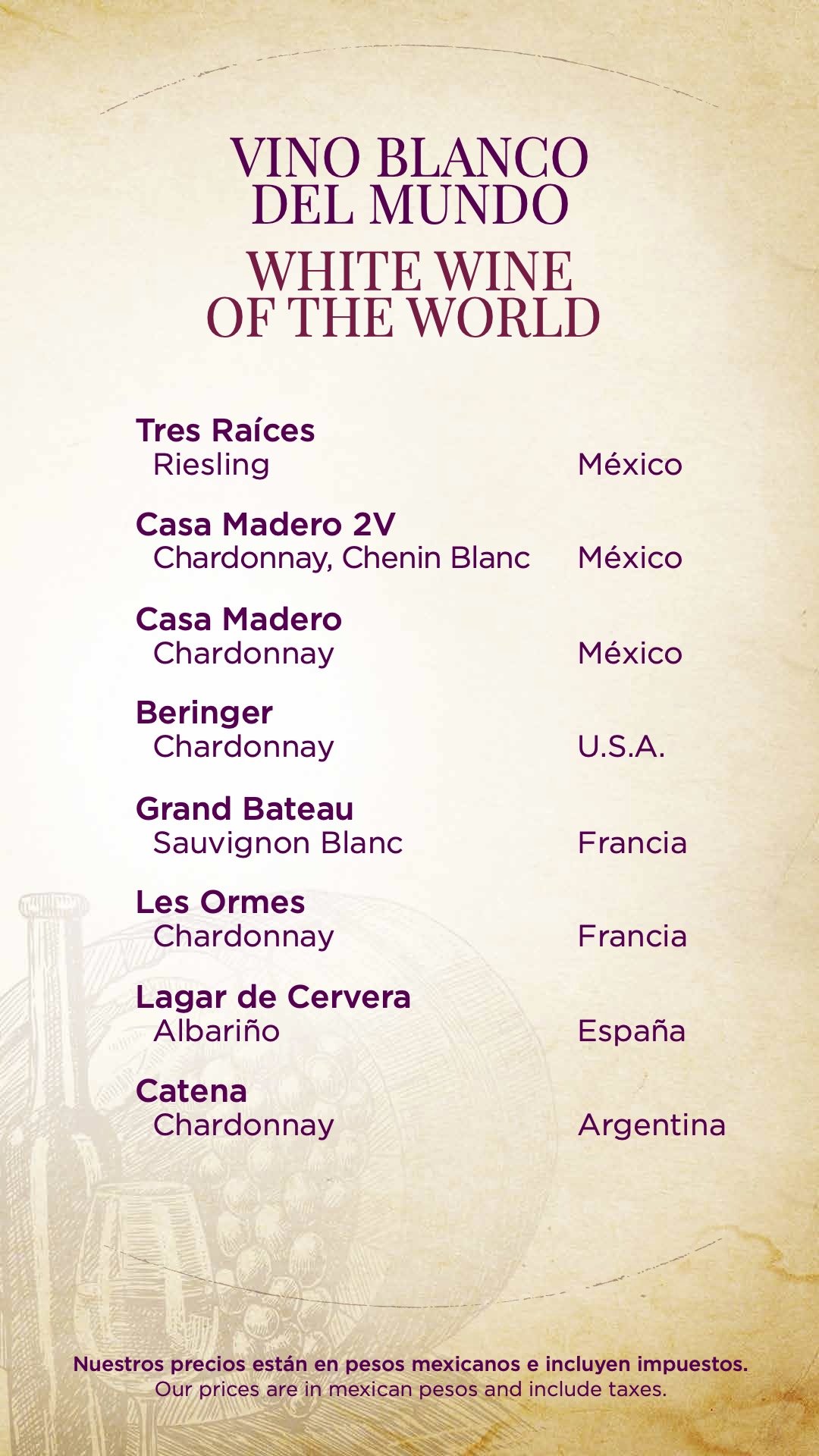 Menu de vinos