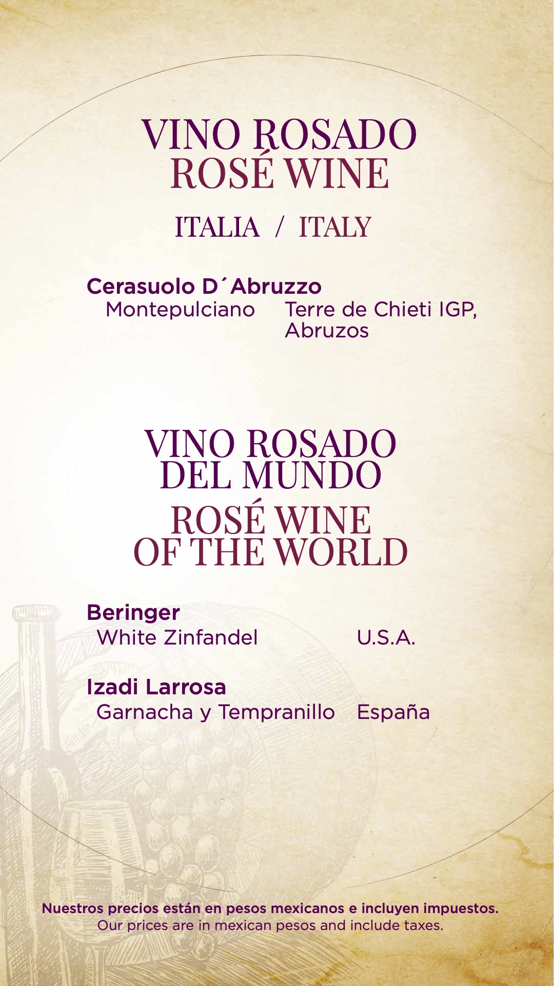 Menu de vinos