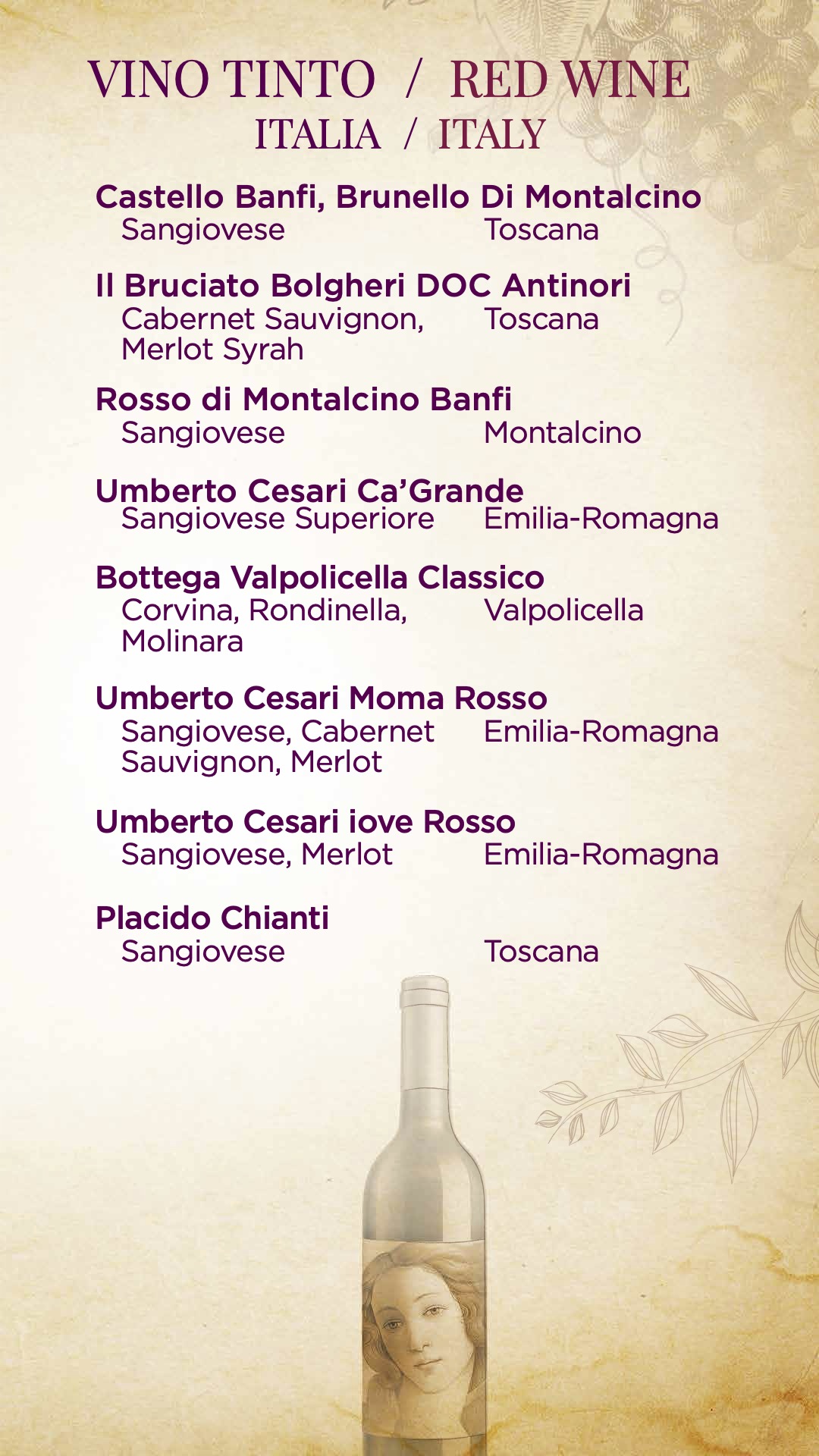 Menu de vinos