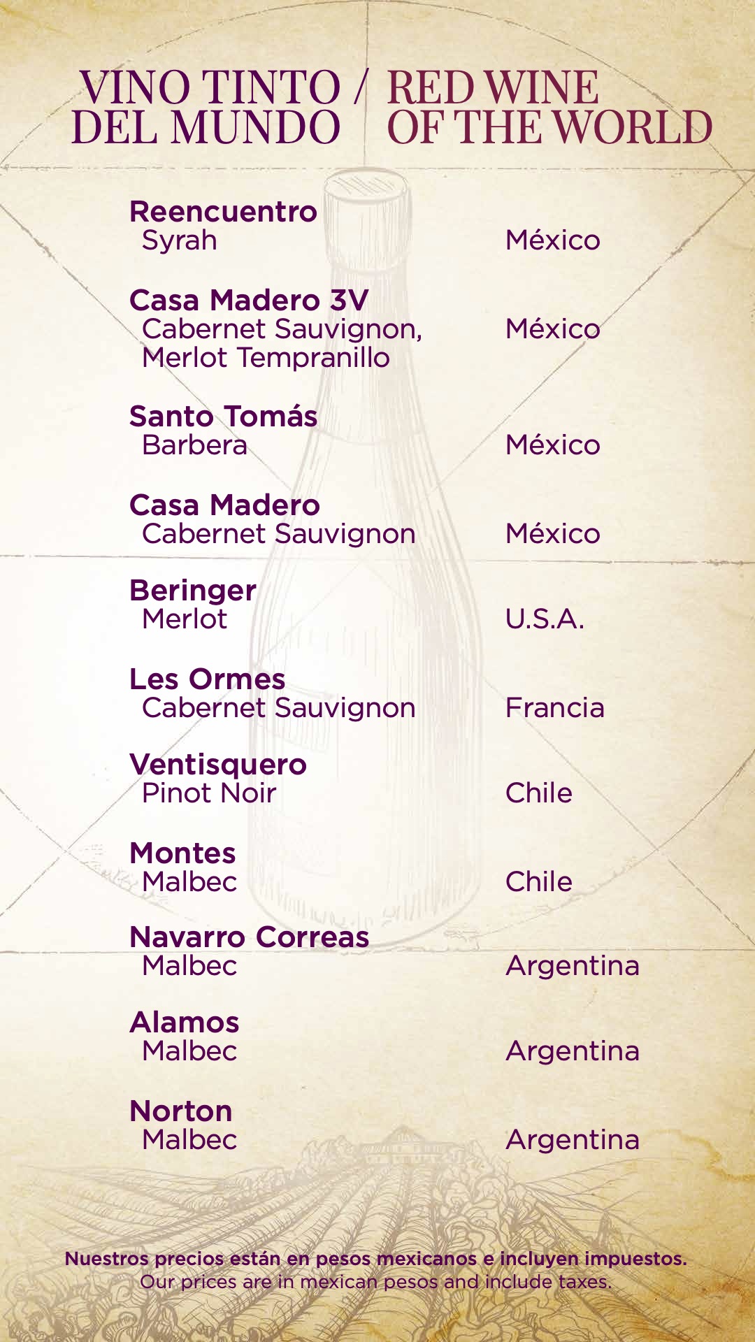 Menu de vinos